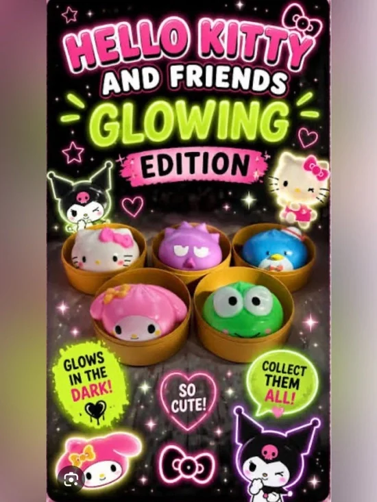 Sanrio HELLO KITTY And FRIENDS Glowing Edition ✨Mystery Dumpling 4” Squishy NEW
