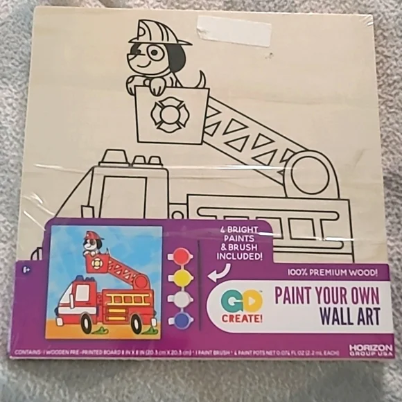 Go Create! 100% Premium Wood Fire Engine Puppy Canvas Art Paint Brush 4 Colors