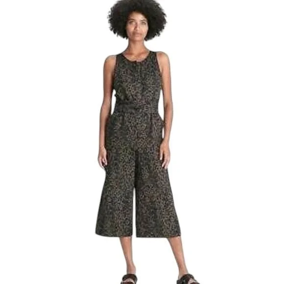 Banana Republic Animal‎ Print Cropped Jumpsuit Wide Leg Sleeveless Casual Summer