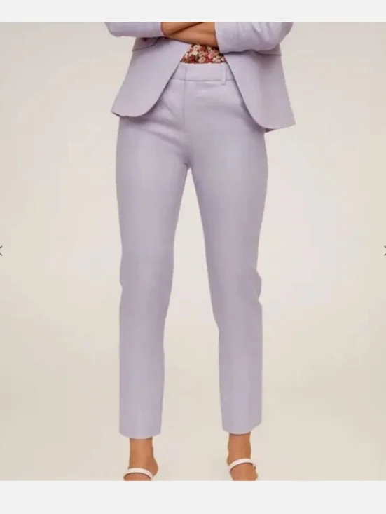 Mango MNG Pastel Purple Lilac 100% Linen Trousers Work Pants Size 4