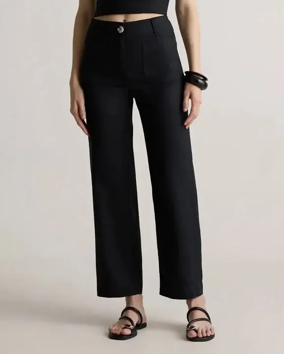 Quince Sz 8 100% European Linen Patch Pocket Pants Black Natural Fiber $52