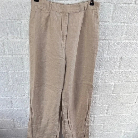 Zara Linen High Rise Barrel Khaki Pants sz M