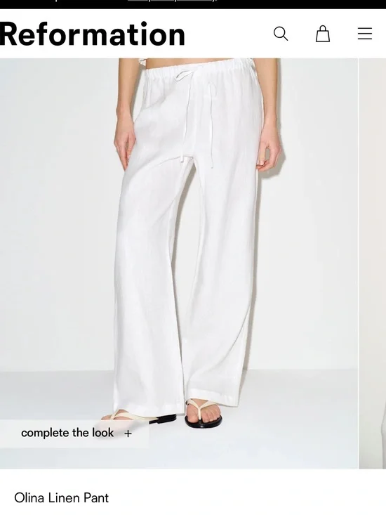 Reformation White Wide-Leg Linen Pants with Drawstring