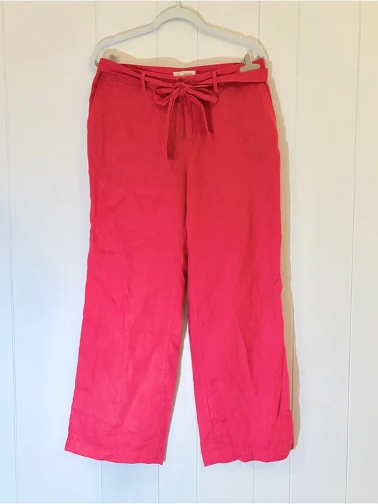 Banana Republic 100% Linen Tomato Red Wide Leg Tie Waist Pants Women’s 10
