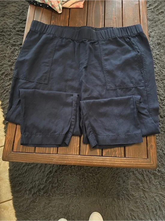 Banana Republic XXL Navy Blue Tapered Crop Pull On Linen Blend Pants EUC L47