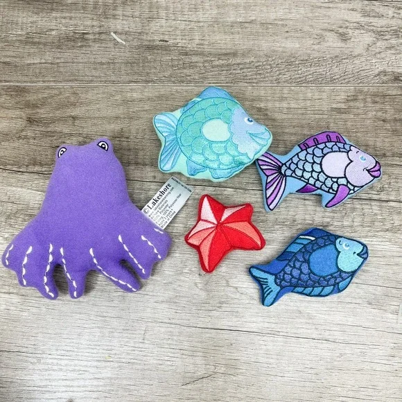Lakeshore Learning Plush Sea Creature Set Octopus Starfish Fish 5pc Toy