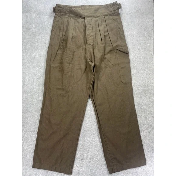 Banana Republic Pants Women 16 Olive Green Cotton Linen Pleated Cargo High Rise