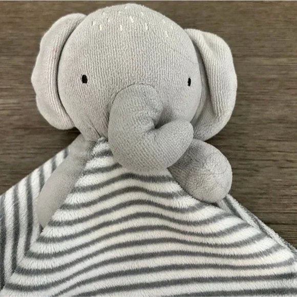 Wonder Nation Grey Elephant Security Blanket Lovey Striped Satin Trim Plush Toy