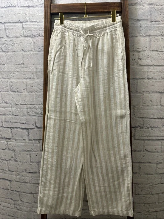 H&M Men's Cream and White Striped Drawstring Joggers