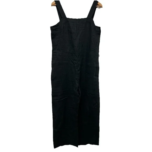 NEW Quince M 100% European Linen Square Neck‎ Jumpsuit Black - Missing Belt