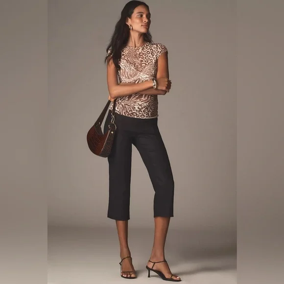Reformation Petra Linen Pedal Pusher Pants in Black