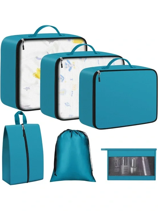 Turquoise Home Storage Travel Packing Cubes Set - pack of 6