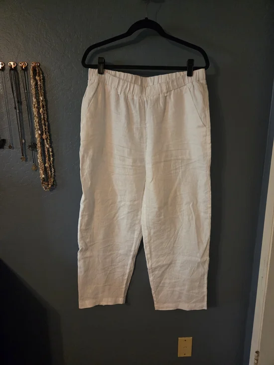 Quince Womens White Linen Slacks- Coastal Grandma, NWOT