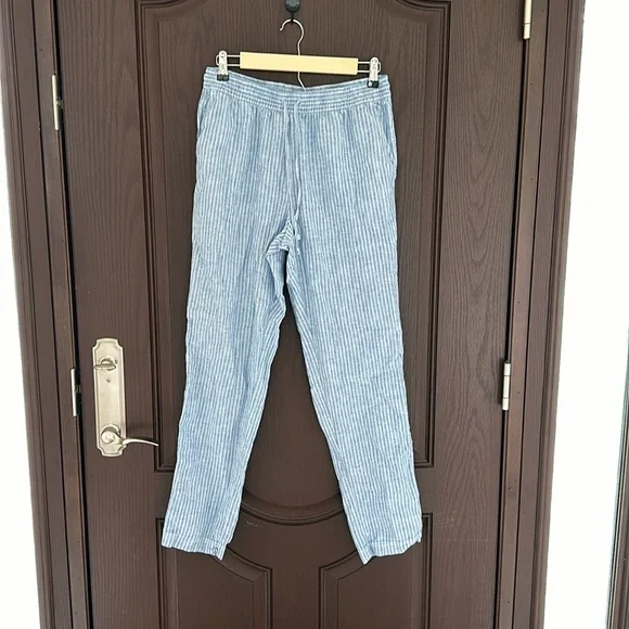H&M Blue Striped Linen Blend Pants Relaxed Fix Pants Size S Coastal Grandmother