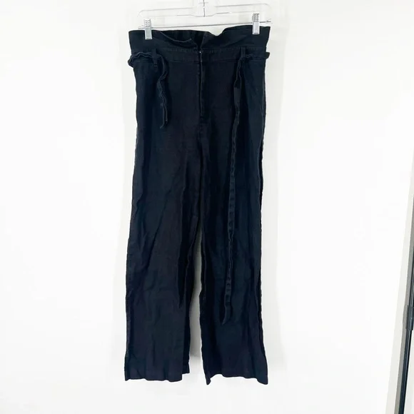 Reformation High Rise 100% Linen Paper Bag Cropped Pants in Black