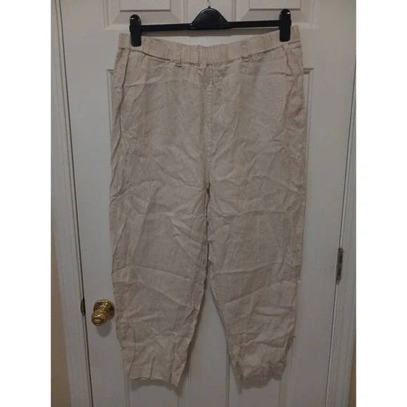 QUINCE Women's Beige Linen Elastic Waist Ankle Pants Casual Resort Everyday XL