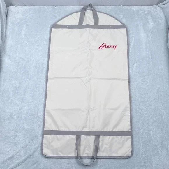 Brioni Garment Bag Cream Grey Logo Hanging Folding Suit Carrier Travel Cover 075