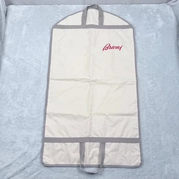 Brioni Garment Bag Cream Grey Logo Hanging Folding Suit Carrier Travel Cover 072