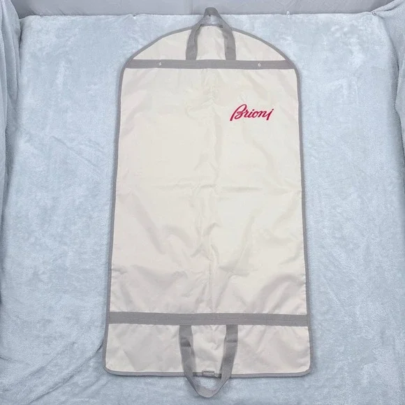 Brioni Garment Bag Cream Grey Logo Hanging Folding Suit Carrier Travel Cover 071