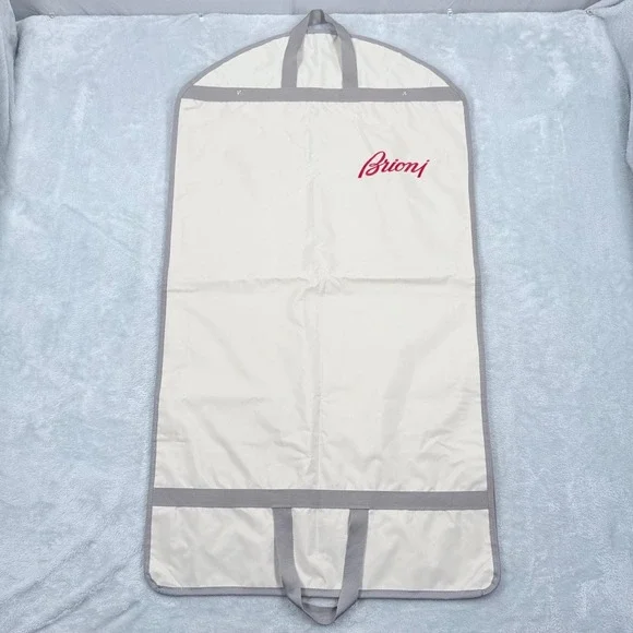 Brioni Garment Bag Cream Grey Logo Hanging Folding Suit Carrier Travel Cover 073