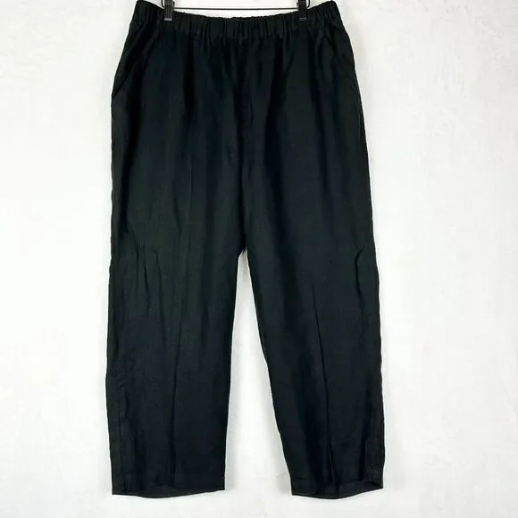 Quince 100% European Linen Pants Size XL Black Pull On Pockets EUC Minimalist