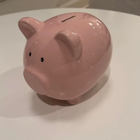 Girls pink piggy bank, EUC