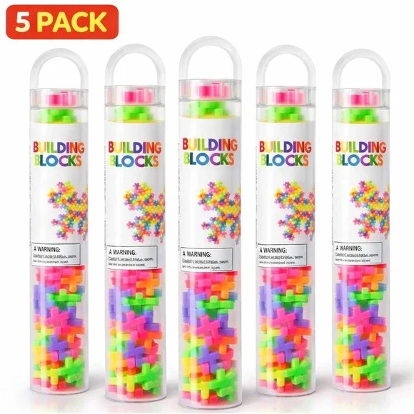 5 Pack‎ Building Blocks Toy Tubes 72pc Each Neon Interlocking Kids STEM Set