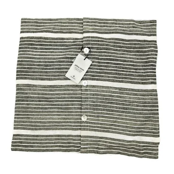New West Elm Pillow Cover 20 x 20 Olive Green Mini Stripe Cotton Silk