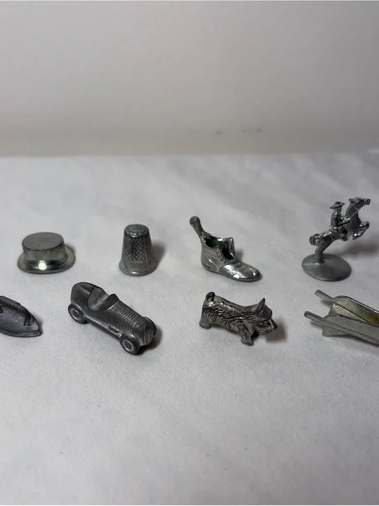 1961 Monopoly Metal Game Pieces Lot of 8 Original Vintage Replacement Tokens