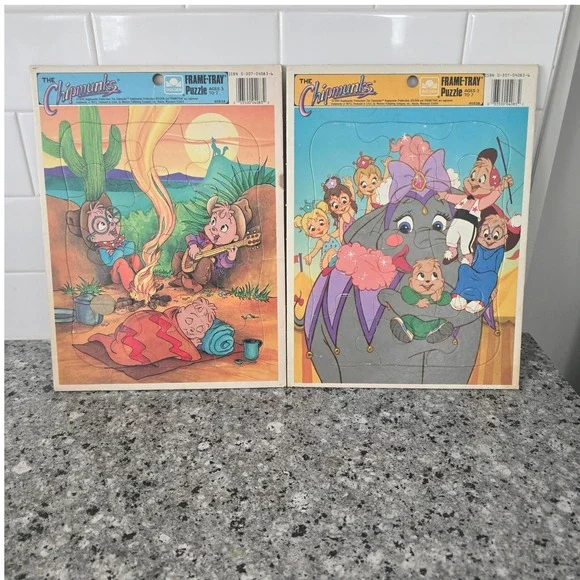 Golden The Chipmunks Frame-Tray Puzzle Kids 1990 2-Pack Alvin Simon Theodore