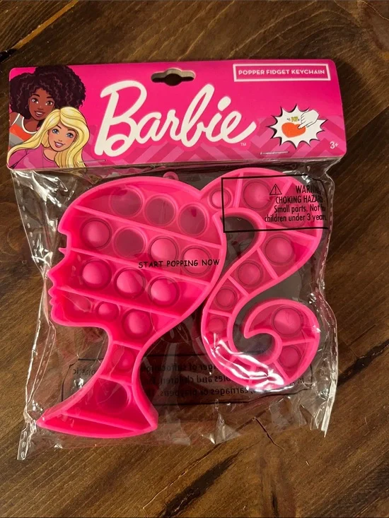 Barbie Hot Pink Silhouette Popper Fidget Keychain