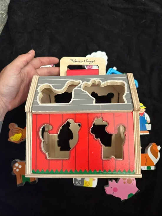 Melissa & Doug Red Wooden Farm Animal Shape Sorter House