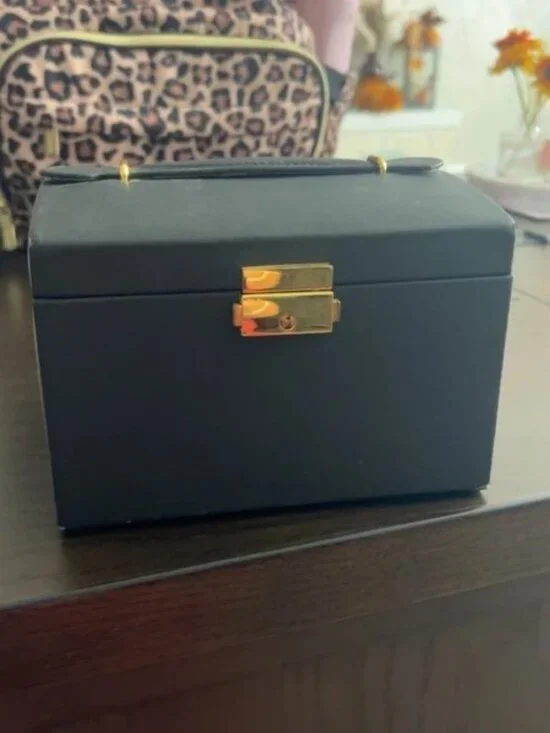 Black Jewelry Box with Gold Hardware - Compact Organizer