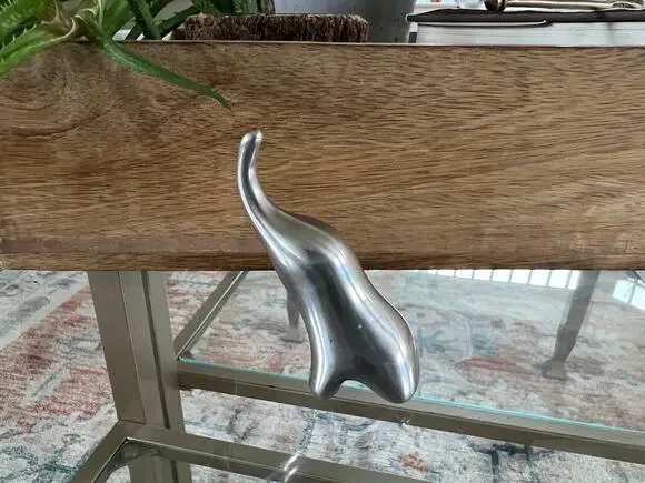 Modernist Silver-Tone Elephant Ring Holder Cast Metal Artist Signed 2.5in