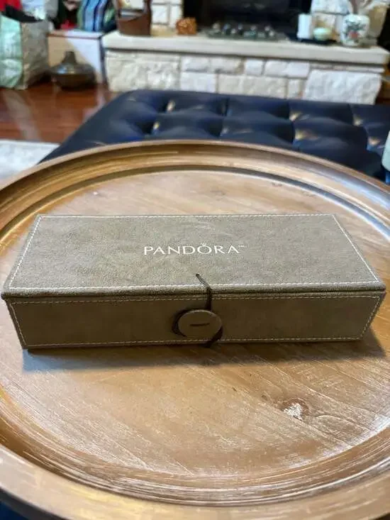 Pandora Brown Suede Jewelry Box with Inserts and Wrap Tie Closure