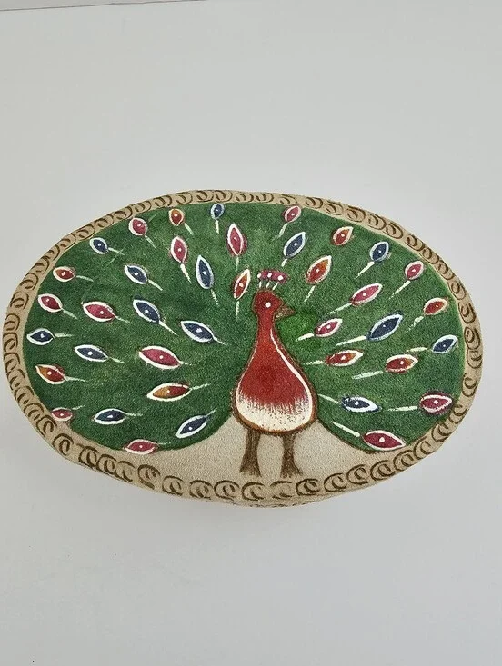 Vintage Tooled Suede Leather Peacock Trinket Box Personalized Adriene Red Velvet