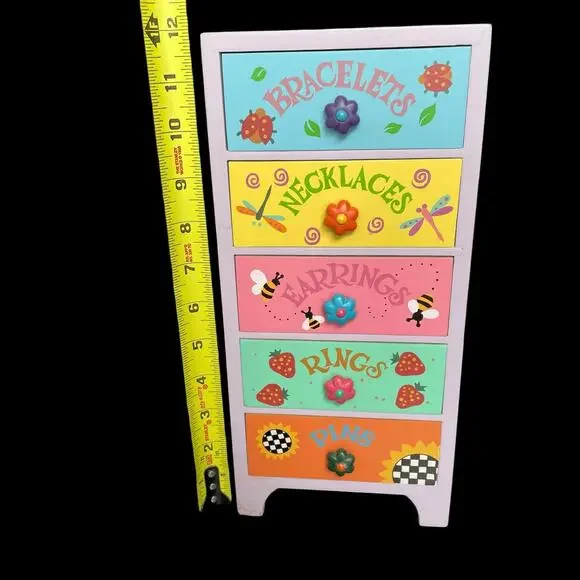 Growth Cooperate Wooden 5 Drawer Jewelry Chest Box Vtg 2000’s y2k Child READ