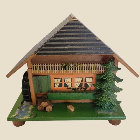 MAPSA Swiss Chalet Music Box Vintage Alpine Cabin Jewelry Box Wood Dr Schiwago