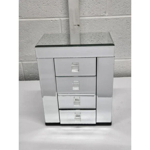 Mirrored Beveled Jewelry Box With Drawers 1960s-70s Gorgeous Large Sparkles