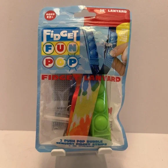 Fidget Lanyard 2 Push Pop Bubble Sensory Fidget Strips+id Holder 30 Inch