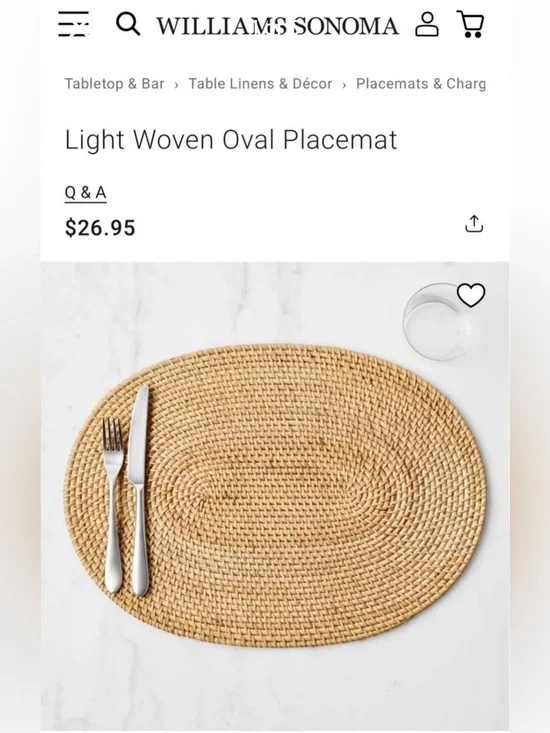 Set of 11 Williams Sonoma Light Woven Oval Placemat in Natural