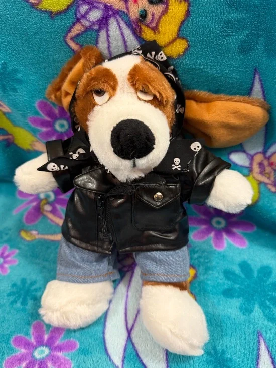 2008 NANCO Beadle Beagle Biker Plush Leather Jacket Skull Bandana Chain Wallet