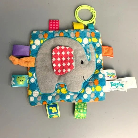 Taggies Signature Collection Elephant Sensory Crinkle Square Baby Toy Blue