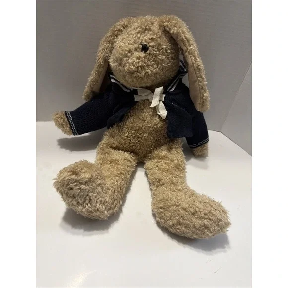 Vintage 1991 Ty Inc Tan Curly Plush Bunny Rabbit Navy Blue Sailor Sweater 14