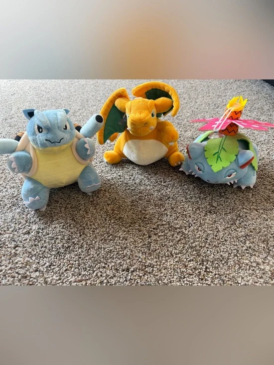 Pokemon Blastoise Charizard Venusaur Plush Lot 3 Suction Cup Window Hanging