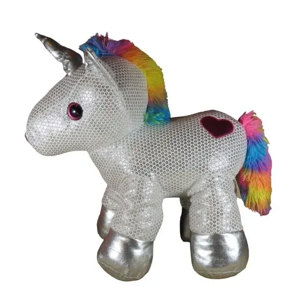 Unicorn Plush Dan Dee Collector’s Choice “Be Jolly” Silver Sequined Rainbow 20”