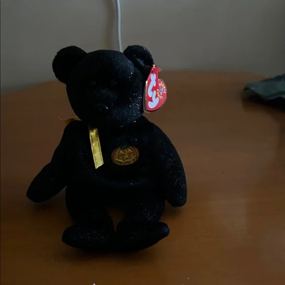 Black Beanie Baby Bear with Pumpkin Patch