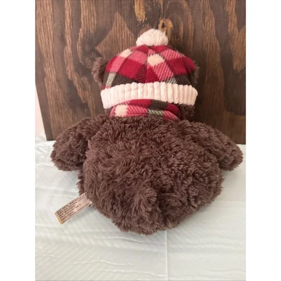 GT Gentle Treasures Stuffed Brown Bear Plush Winter Plaid Scarf and Hat Cozy 18