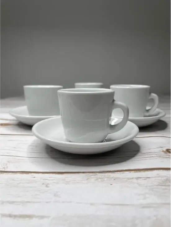 Williams‎ Sonoma White Porcelain Coffee Cups with Saucers