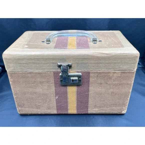 Vtg Vanity Case Train Luggage Retro Makeup Box Storage‎ Trunk Handle Lock No Key